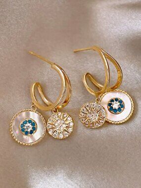 Gold Tone Double Hoop Drop Earrings